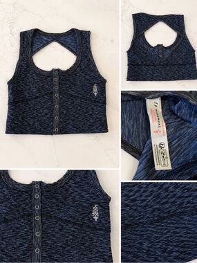 FP Movement by Free People Navy Heather Snap-Front Cropped Tank